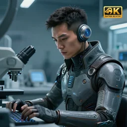 a closeup portrait one human operator working the laboratory, scifi character, cyberpunk suit, concept art, highly detailed, greg rutkowski, cedric peyravernay, anato finnstark, artstation, 8 k