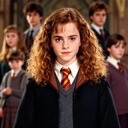 portrait of Emma Watson as Hermione Granger, rich vivid colors, ambient lighting, dynamic lighting, 4k, HQ, official media, anime key visual, makoto shinkai, ilya kuvshinov, lois van baarle, rossdraws, detailed, trending on artstation