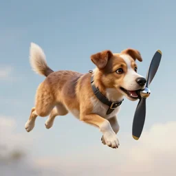 flying dog with propeller, digital art, highly detailed