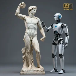 Classical sculpture The Discobolus of Myron represented by an I Robot by mario feng, ray tracing, master shot, octane render, 8k, ultra hd, perfect light