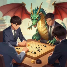 Dragon playing Go against IBM Watson in the style of Artstation