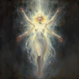 i am spirit embodied in light, atmospheric lighting. highly detailed digital painting, sharp focus, by bouguereau and beeple and dan mumford and ross tran, trending on artstation