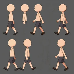character sheet of a character walking. same character walking, 2 d game, walking, model sheet, five princeps of the animation