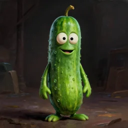 Larry the Cucumber from veggie tales, by Wayne Barlowe, painting, dramatic lighting, cinematic, establishing shot, extremely high detail, award winning, cinematic lighting