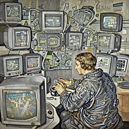 Portrait of a man playing a video game on a CRT television. Painting by Albrecht Dürer. Intricate details. hyper realism. Masterpiece.