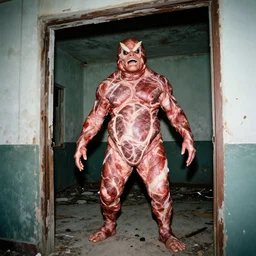 flash _ photography _ of _ a _ male _ meat _ creature _ inside _ a _ abandoned _ house