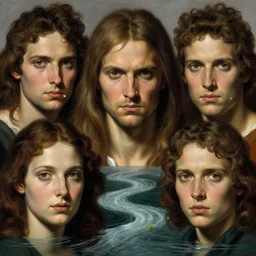 menacing river Kebar revelations Ezekiel, in the style of Frank Frazetta, Jeff Easley, Caravaggio, extremely clear faces coherent, clear lines, 8K revolution