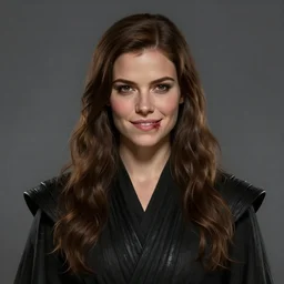 portrait of an woman by Greg Rutkowski, she is about 20 years old, pretty, long brown wavy hair, scar near her mouth that makes her look like she's smiling all the time, wearing black sith robes, Star Wars Expanded Universe, highly detailed portrait, digital painting, artstation, concept art, smooth, sharp foccus ilustration, Artstation HQ