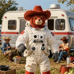 redneck astronaut summer grillparty in trailer park, detailed, artstation,