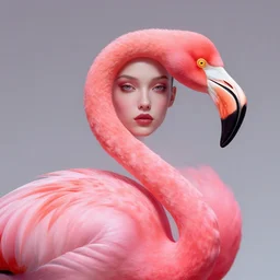 a ( woman as personification of flamingo ), beauty portrait, fantasy cyberpunk, digital art by krenz cushart, laurie greasly, wlop, artgerm, scott m fischer, intricate, highly detailed, sharp focus, smooth, epic composition, joyful, unreal engine