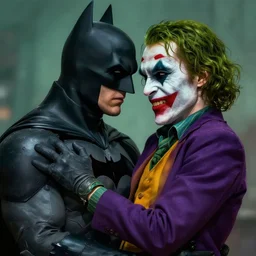 batman and the joker falling in love, digital art, highly detailed, detailed faces, amazing digital art, trending on artstation