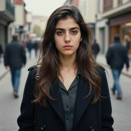 a color photograph of persian young woman in the streets, by nan goldin, out of place, intense, bold, exaggerated, over proportion, painted over by andrew wyeth, hyperrealistic, ultra sharp, extra details, ultra high quality,