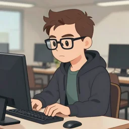 computer nerd by jamie hewlett and artgerm, cel shading, toon shading, detailed,