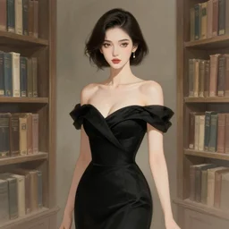 an elegant woman in black dress, portrait, artwork by library of ruina, library of ruina concept art