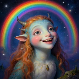 hyperrealistic close-up Renaissance psychedelic!! celestial happy pure kind! creature!!! peaceful! kind spirit of nature highly detailed concept art eric zener elson peter cinematic hard rainbow lighting high angle hd 8k sharp shallow depth of field, inspired by Zdzisław Beksiński Salvador Dali