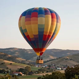 a colorful hot air balloon made of a house flies in the valley by esao andrews, trending on artstation