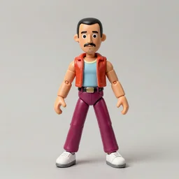 a stopmotion puppet of freddie mercury, vinyl action figure, plastic, toy