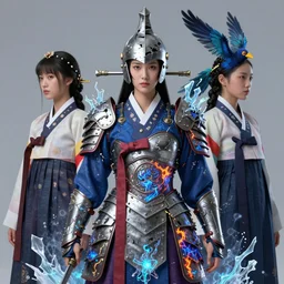 3 d warrior goddess medium shot portrait. beautiful hyperrealistic intricate highly detailed magpie helm broken armor, kintsugi, quetzalcoatl, korean hanbok, bioluminescent, plasma, lava, ice, feather, artwork by tooth wu and chiara bautista, octane 3 d render