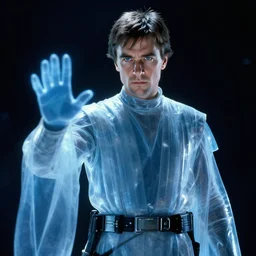 film still of old ewan mcgregor as a ghost in star wars, blue ghost, transparent, epic lighting, highley detailled, kodak film