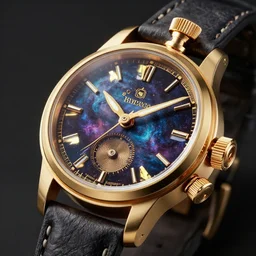 Highly detailed digital art of a steampunk watch made of gold and nebula, ArtStation, Unreal Engine, 4K