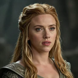 Highly detailed headshot portrait of Scarlet Johansson as an Elven royalty from The lords of the rings, a fantasy matte painting in the background shallow focus