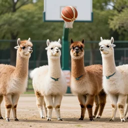 a picture of llamas playing basketball, 4 k, photography, high resolution