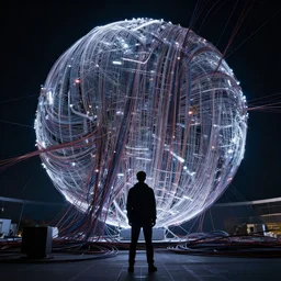 dyson sphere program, by greg rutkowski, by rhads, by jesper ejsing, so many wires, sharp focus, man standing