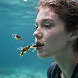 a woman underwater with a mouth full of tadpoles coming out 3 5 mm cinematic realistic