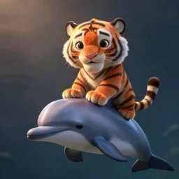 a cute little tiger riding a dolphin, pixar, dramatic lighting, cinematic, establishing shot, extremely high detail, foto realistic, cinematic lighting, post processed, concept art, high details, cinematic, 8k resolution, beautiful detailed, photorealistic, digital painting, artstation, concept art, smooth, sharp focus, artstation trending, octane render, unreal engine