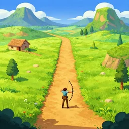a path up to a archery tournament, from a fantasy point and click 2 d graphic adventure game, art inspired by john shroades, king's quest, sierra entertainment games, colorful landscape painting