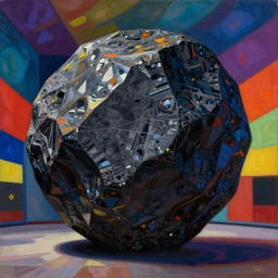 the giant boulder, dark obsidian rock of ages filling up the interior of home. high contrast, psichedelic colors. painting by monet, hammershoi, agnes pelton, mark rothko