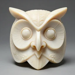 intricate sculpture of owl mask made from ivory