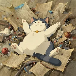 a cat dreaming of chaos, studio ghibli, detailed