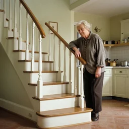 movie still by tarkovsky of a grandma kitchen with stairs going to a wall, cinestill 8 0 0 t 3 5 mm, high quality, high detail