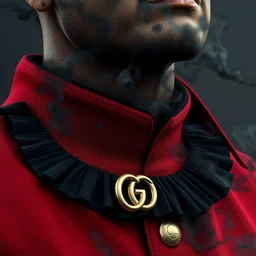 beautiful collar on a red gucci fabric and black smoke, hyper realistic full of details, canon eos, zbrush, artstation, greg rutkowski
