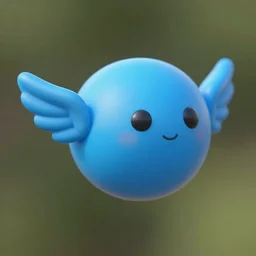 small flying blue sphere with wings
