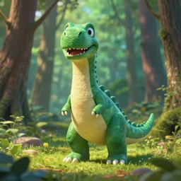 a post modern dinosaur in the woods, central composition, shape focus, ultra detailed, by ghibli pixar disney 3 d