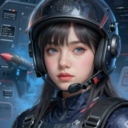 portrait of bluepunk redpunk dark grey hair blackpink lisa navy girl, helmet, warship board, missile, blue mist light, highly detailed, digital painting, face detail, sharp focus, art, illustrations by loish and ayanamikodon and irakli nadar and rossdraws and wlop