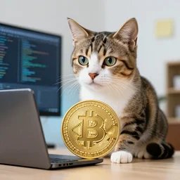 A cat programming the next crypto coin