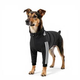 a dog in an adidas full body suit, digital art