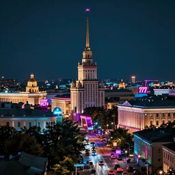 city in russia 2 0 7 7, petersburg at night, neon lights, punk, grunge, cyberpunk