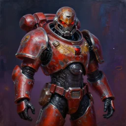 portrait of apocalyptic demonic spacemarine, cool pose, dark vibrant colors, futuristic cyberpunk fashion, oil painting by de morgan, evelyn art, sharp focus, realistic, rusty helmet, 8 k