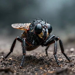 rudy giuliani as a fly directed by david cronenberg, full body, scaly skin, thick black hairs, large bug eyes
