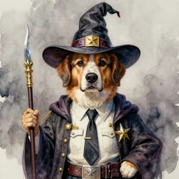 a watercolor ink painting of a dog as a wizard / sheriff in the style of jean giraud in the style of moebius trending on artstation deviantart pinterest detailed realistic hd 8 k high resolution