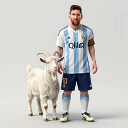 Lionel Messi standing beside a goat intricate elegant highly detailed
