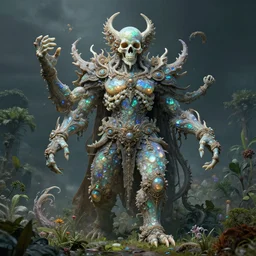 ancient giant dead god made entirely of opal in desolate and lush landscape, moody, :: by James Jean, Jeff Koons, Dan McPharlin Daniel Merrian :: ornate, dynamic, particulate, rich colors, intricate, elegant, highly detailed, centered, artstation, smooth, sharp focus, octane render, 3d