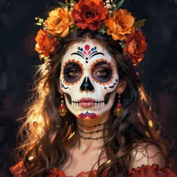 Illustration of a sugar skull day of the dead girl, art by philippe druillet