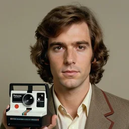 A photograph portrait of Jerma985 with medium length wavy hair, a combover and wearing late 1970s popped collared menswear in the late 1970s, taken in the late 1970s, grainy, taken on a 1970s Polaroid Camera, realistic, hyperrealistic, very realistic, highly detailed, very detailed, extremely detailed, detailed, digital art, trending on artstation, front facing, front view, headshot and bodyshot, detailed face, very detailed face