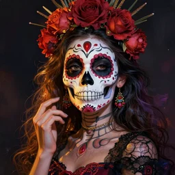 illustration of a sugar skull day of the dead girl, art by jessica rossier
