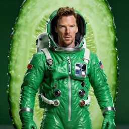green glossy astronaut suit face benedict cumberbatch, big cucumber!!!